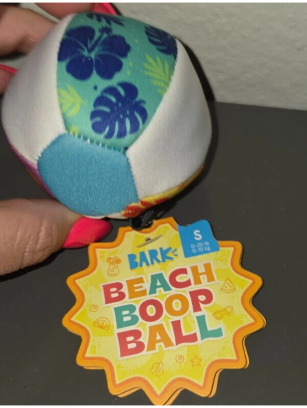 BARKBOX BEACH BOOP BALL SMALL DOG TOY TROPICAL FLORAL SQUEAKER SQUEAKY NWT